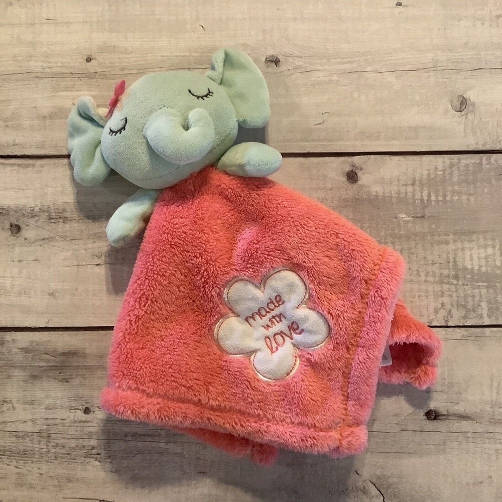 Baby Gear Blue Elephant Pink Lovey Infant‎ Security Blanket Made With Love Plush